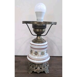 VTG Quoizel 1973 3 Way Electric Hurricane Lamp Brown Rose Bouquet Floral Works